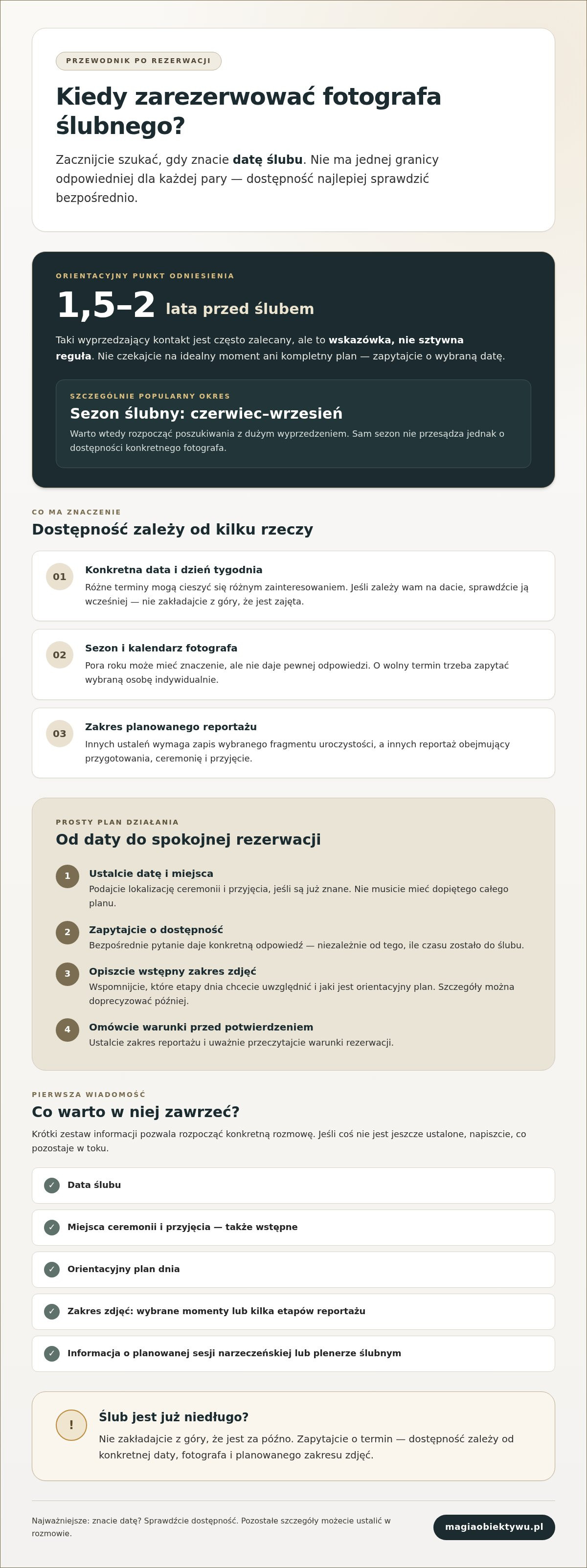 Kiedy zarezerwować fotografa ślubnego? Spokojny plan dla par